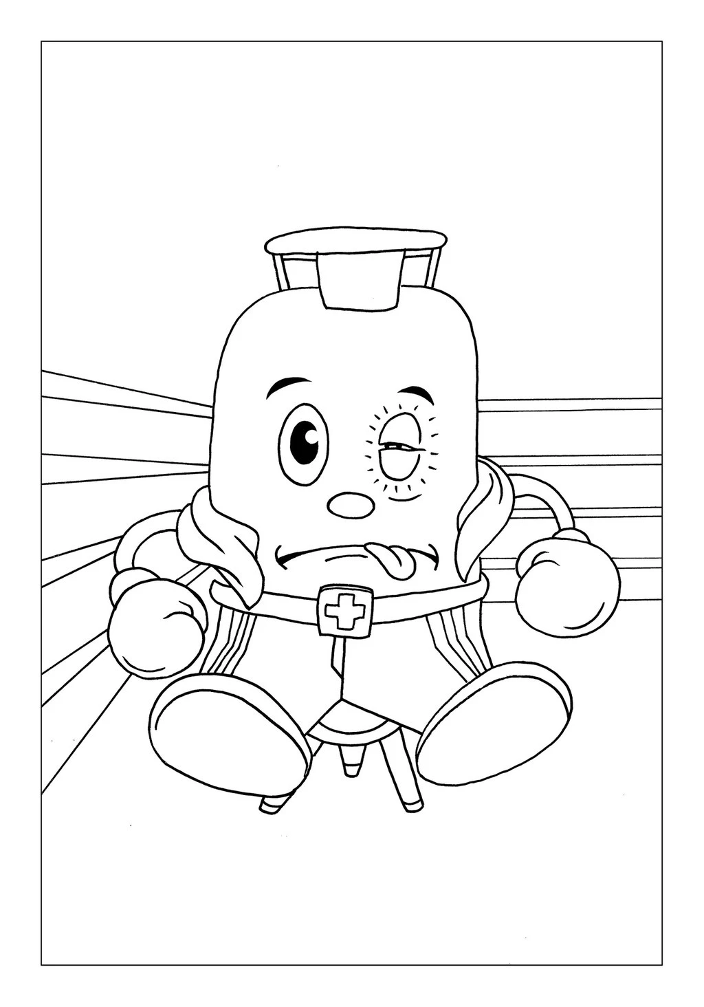 Vitogaz Kinder-Malbuch: Idee Zeichnung und Illustration: im Boxring mit blauem Auge