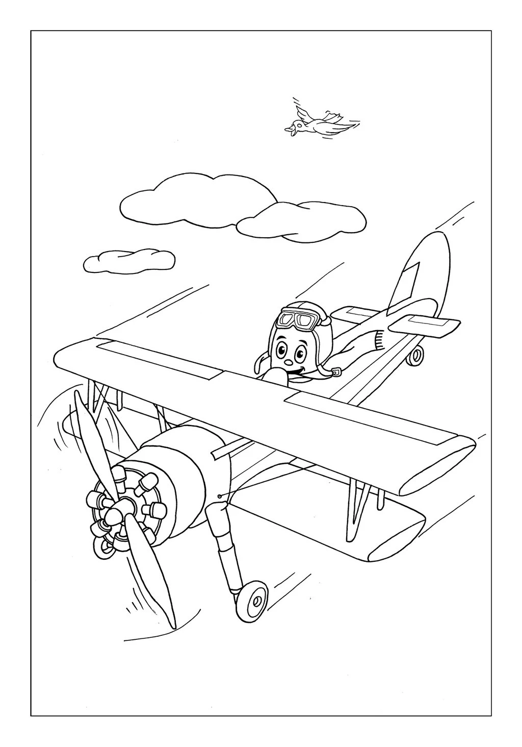 Vitogaz Kinder-Malbuch: Idee Zeichnung und Illustration: im Doppeldecker Flugzeug