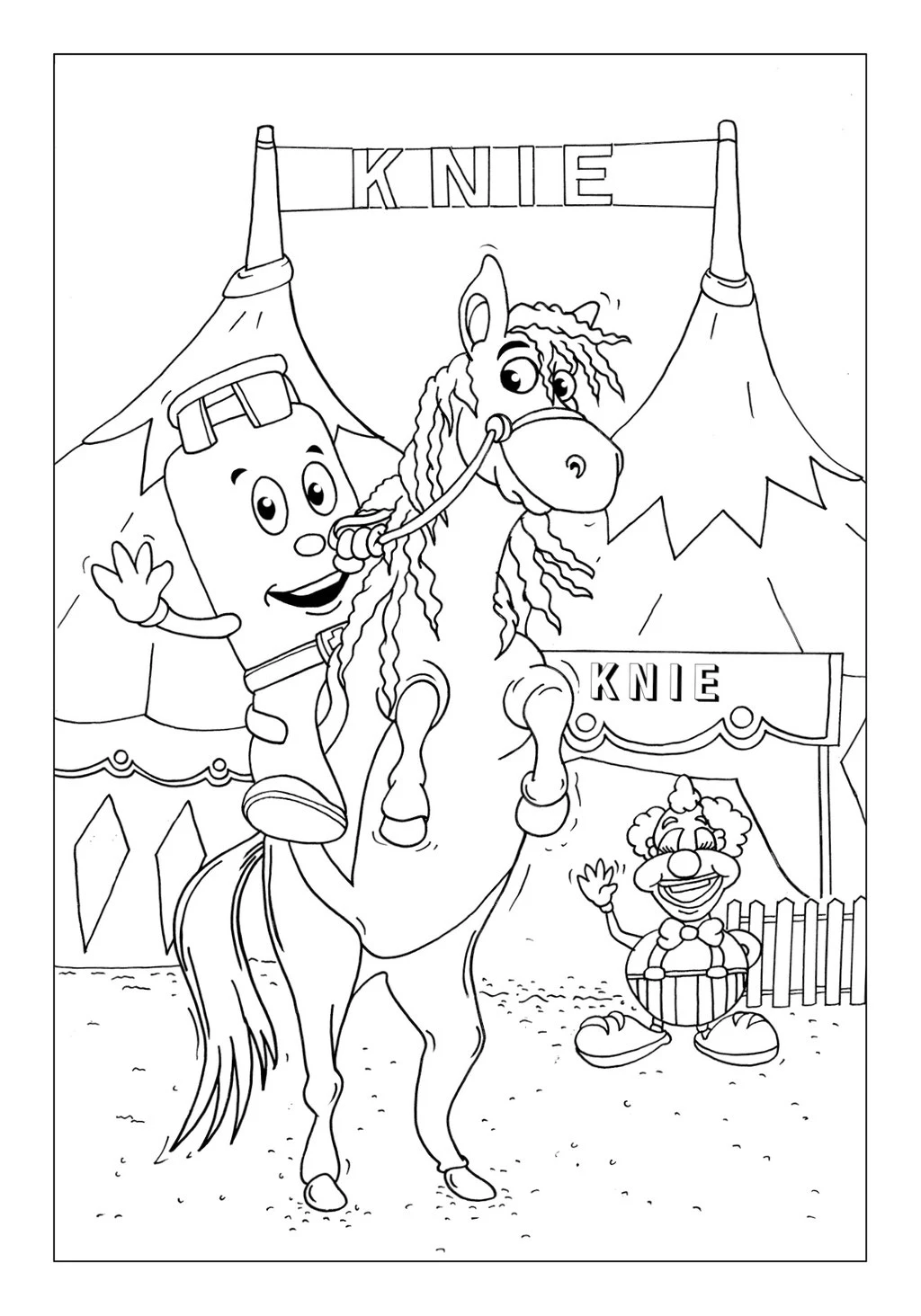 Vitogaz Kinder-Malbuch: auf dem Pferd beim Zirkus Knie. Ideen Zeichnung und Illustration by Lockedesign