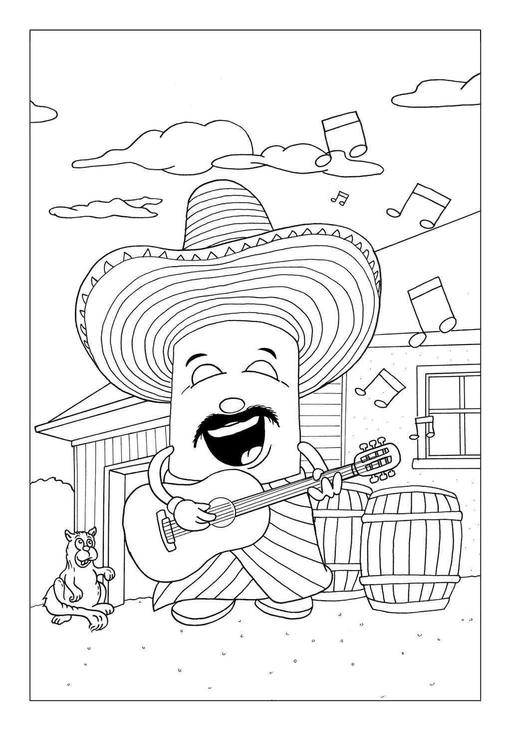 Vitogaz Kinder-Malbuch: Idee Zeichnung und Illustration: als Gitarren Spieler (Mariachi) in Mexico