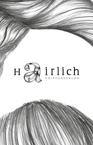 hairlich Coiffuresalon: Entwicklung Logo by Lockedesign, Burgdorf: Geschäftsauftritt von hairlich-coiffuresalon. Gestaltung von Post- und Visitenkarte mit Haar-Illustartionen auf der Rückseite