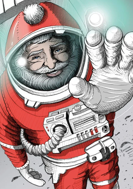 Design by Lockedesign: Santa, Illustration, Mondlandung, Weihnachten, Nikolaus, Zeichnung, Photoshop, Plakat, Flyer, Geschenk
