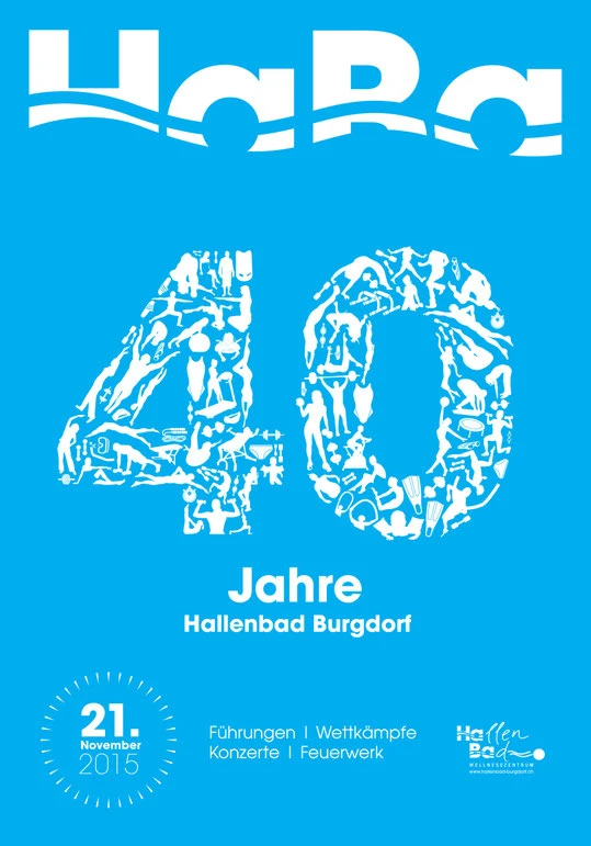 Plakatdesign: Plakat 40 Jahre Hallenbad Burgdorf | Brand, Konzept und Grafik by Lockedesign 2015