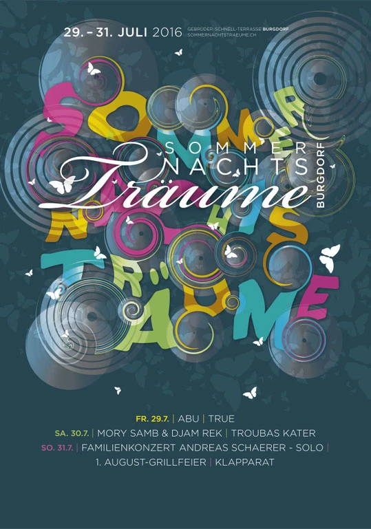 Veranstaltungs-Plakat Design: Sommernachtsträume Burgdorf | Brand, Konzept und Grafik by Lockedesign 2016