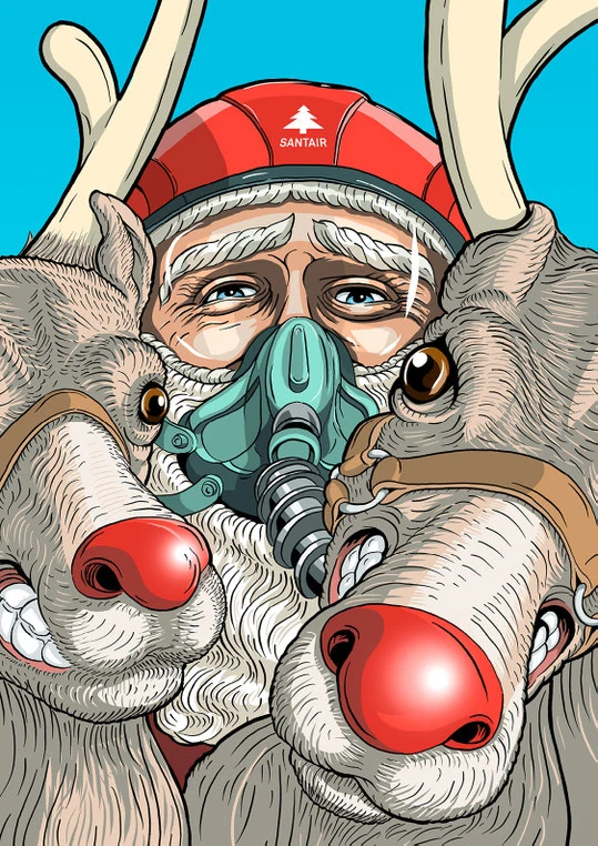Christmas Illustration: Swimming Santaclaus 2017 | Design by Lockedesign.ch 2017 (Einzigartige, von Hand gezeichnete Illustration)