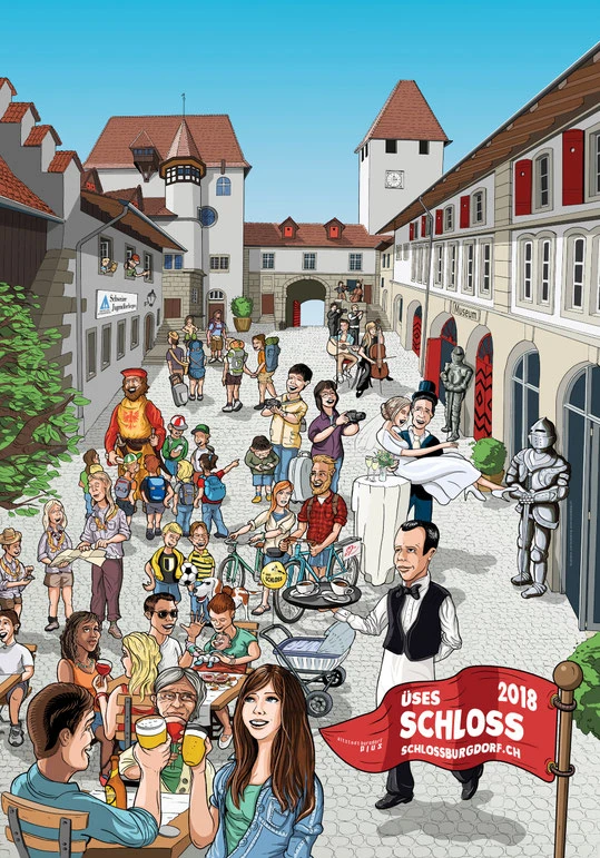 Posterdesign: "Üses" Schloss Burgdorf | Kampagne: Konzept und Illustration (Ink und Photoshop) by Lockedesign 2015