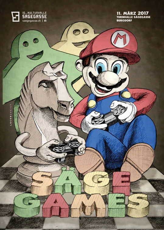 Posterdesign: Säge Games | Illustration (Kohle und Photoshop) by Lockedesign 2017