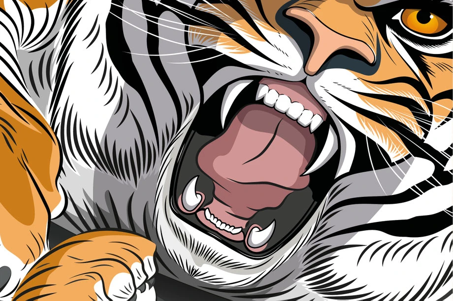 ESA Tecar Kampagne Sommerreifen: Tigerschnauze und Zähne, Vektor Zeichnung Illustrator CC |n Konzept, Idee und Illustration Werbekampagne by Lockedesign Bern |