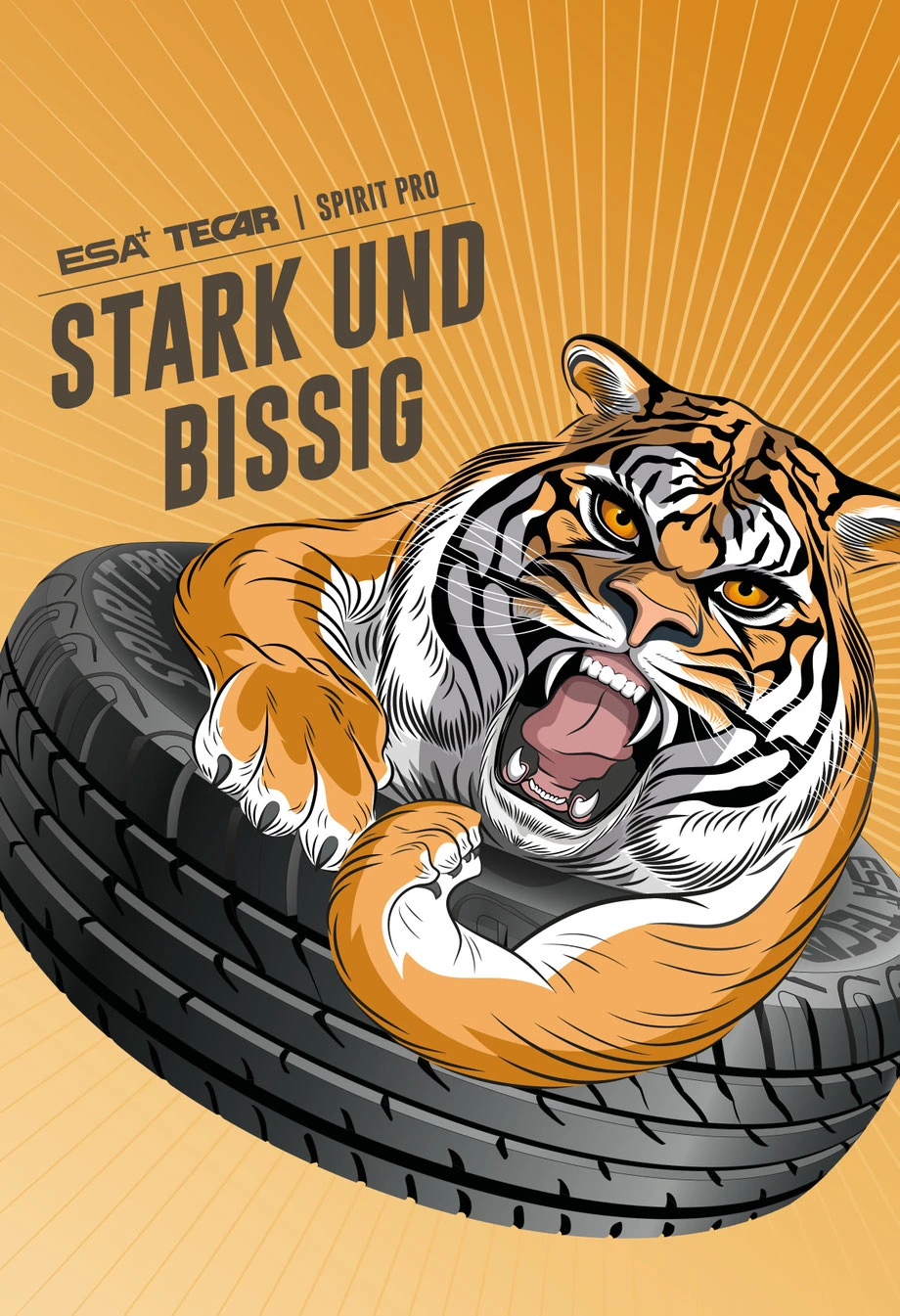 ESA Tecar Kampagne Sommerreifen: Tigerschnauze und Zähne, Vektor Zeichnung Illustrator CC |n Konzept, Idee und Illustration Werbekampagne by Lockedesign Bern |