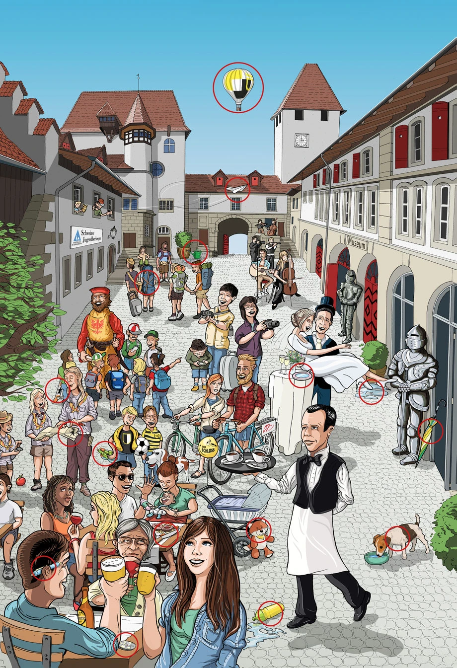 Schloss Burgdorf: Plakat/Postergestaltung Lockedesign Burgdorf: Farbvariante mit zusätzlich gezeichneten Elementen und Motive – by Lockedesign, Bern