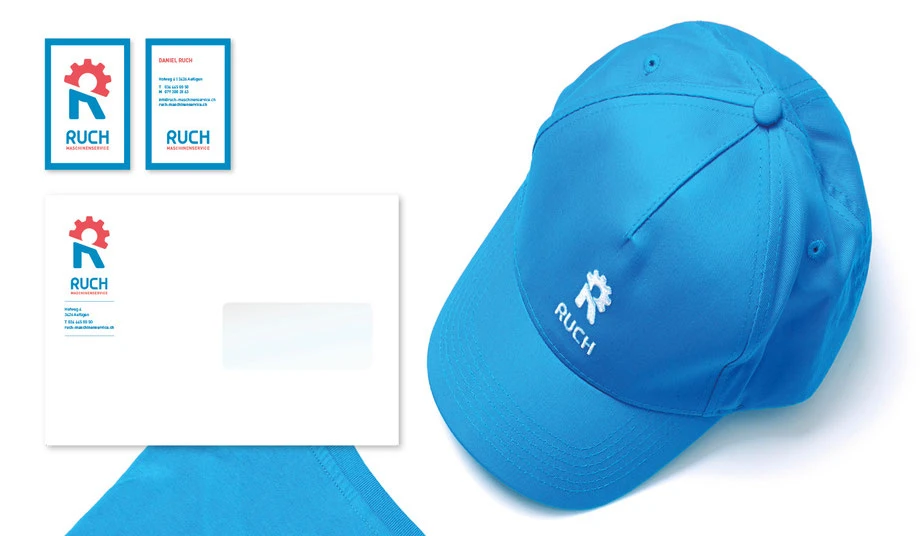 Ruch Landmaschinenservice: Entwicklung Corporate Design by Lockedesign, Burgdorf: Visitenkarte, Kuvert und Cap
