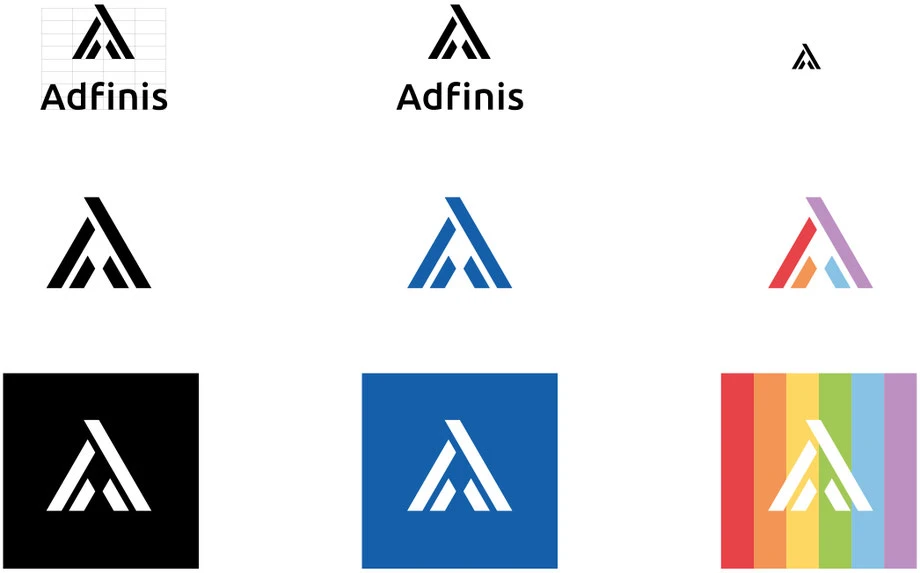 Entwicklung Logo Adfinis AG,  Bern: Entwicklungsprozess Logo Schriftzeichen, Konzeption und Grafik für Visitenkarte, Briefpapier A4, Kuvert C5 und Faltprospekte by Lockedesign, Burgdorf