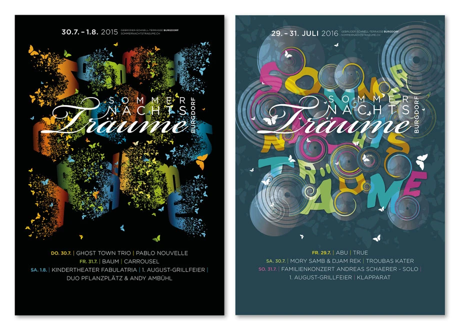 Branding: Entwicklung visueller Auftritt by Lockedesign, Burgdorf bei Bern: Sommernachtsträume: Layout Posterdesign Veranstaltungs-Plakat, Grafik, Typografie