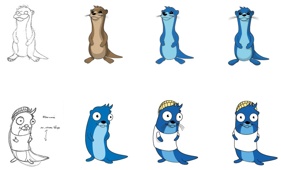 Branding Adfinis AG, Switzerland: Prozess / Entwicklung Otter Maskottchen von Adfinis AG. Vektor, Illustrator Zeichnung by Lockedesign, Bern